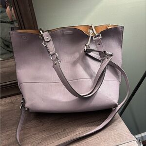 Calvin Klein Lavender and Tan Reversible Leather Tote Bag